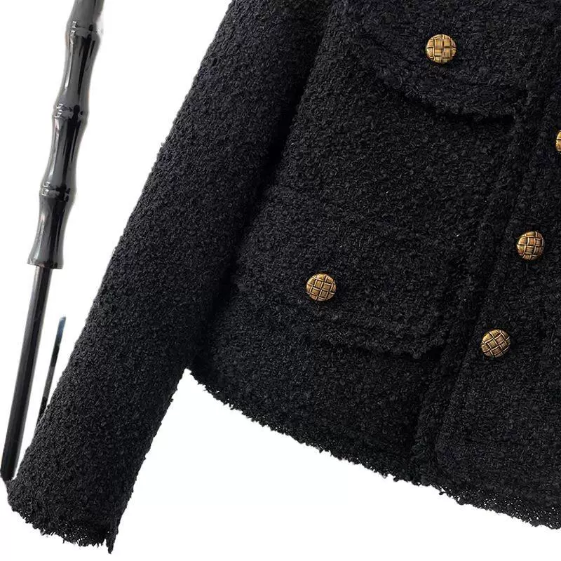 Short autumn thin long-sleeve, black jacket, Chanel style