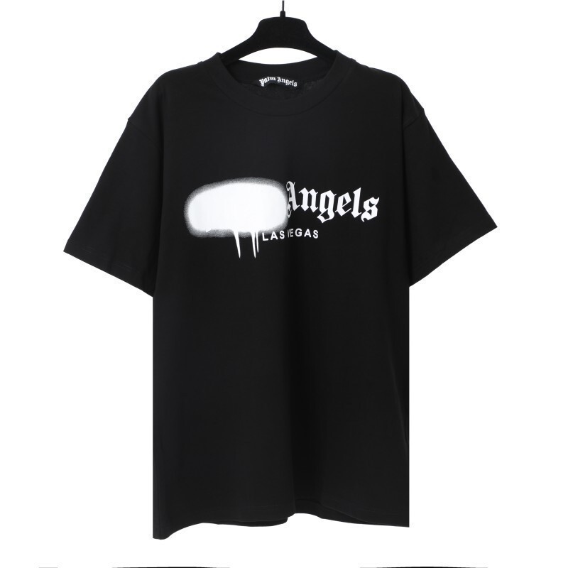 Palm Angels spray-painted dripping letter short-sleeve T-shirt, Las Vegas limited edition, American high street style, pure cotton Palm Angels spray-painted dripping letter short-sleeve T-shirt, Las Vegas limited edition, American high street style, pure cotton