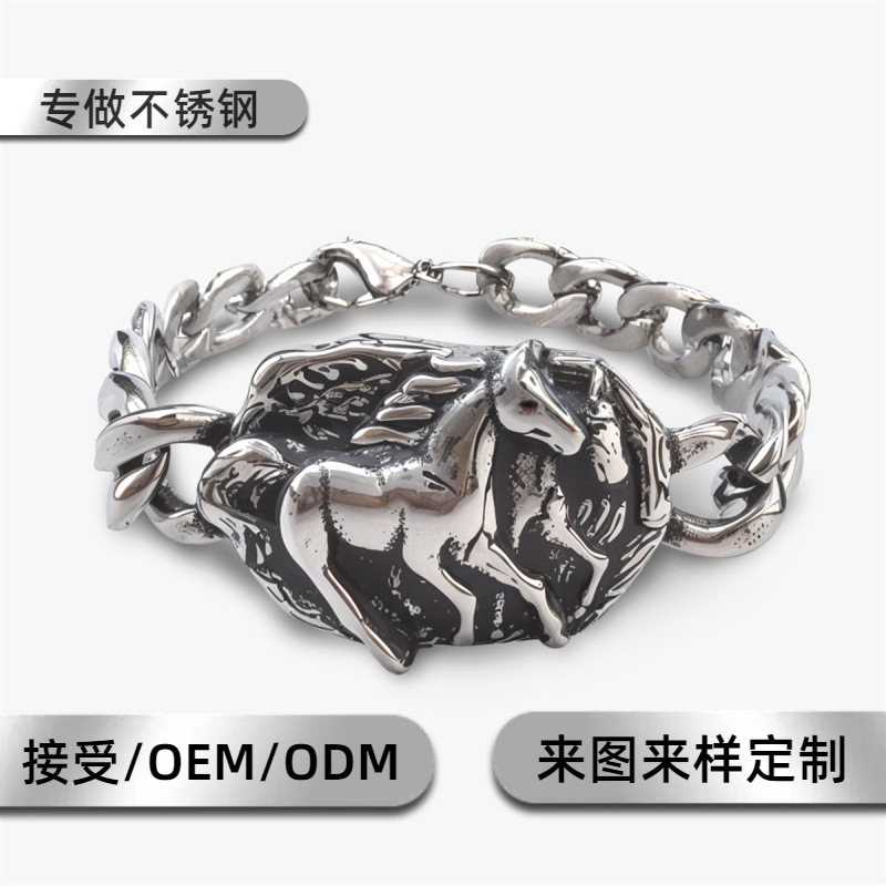 Cross-border Amazon European and American Stainless Steel Men's Cuban Bracelet Hip-hop Nordic Domineering Horse Viking Chain Explosions