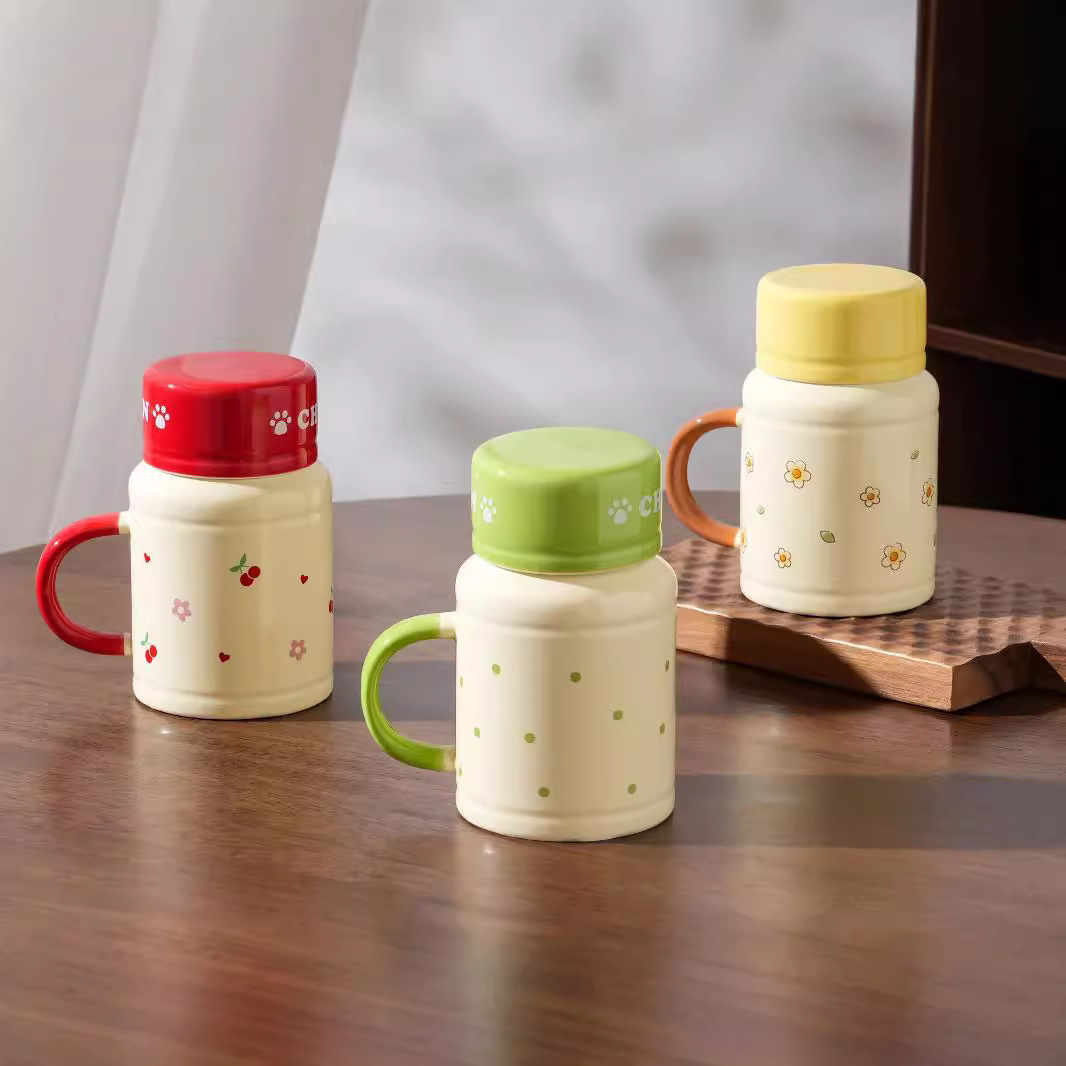 Cherry Maruko Taza de cerámica genuina Café Cute Girl Heart Taza de agua para niños Taza de oficina para el hogar