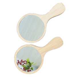 现货竹制化妆镜楠竹便携随身手柄镜创意竹镜子商务礼品可定logo