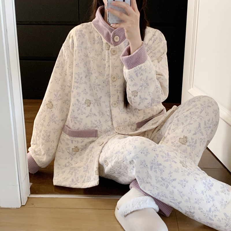 Wholesale Northeast 2026 New Winter Style Warm Layered Air Cotton Maternity Nursing Pajamas Two-Piece Set