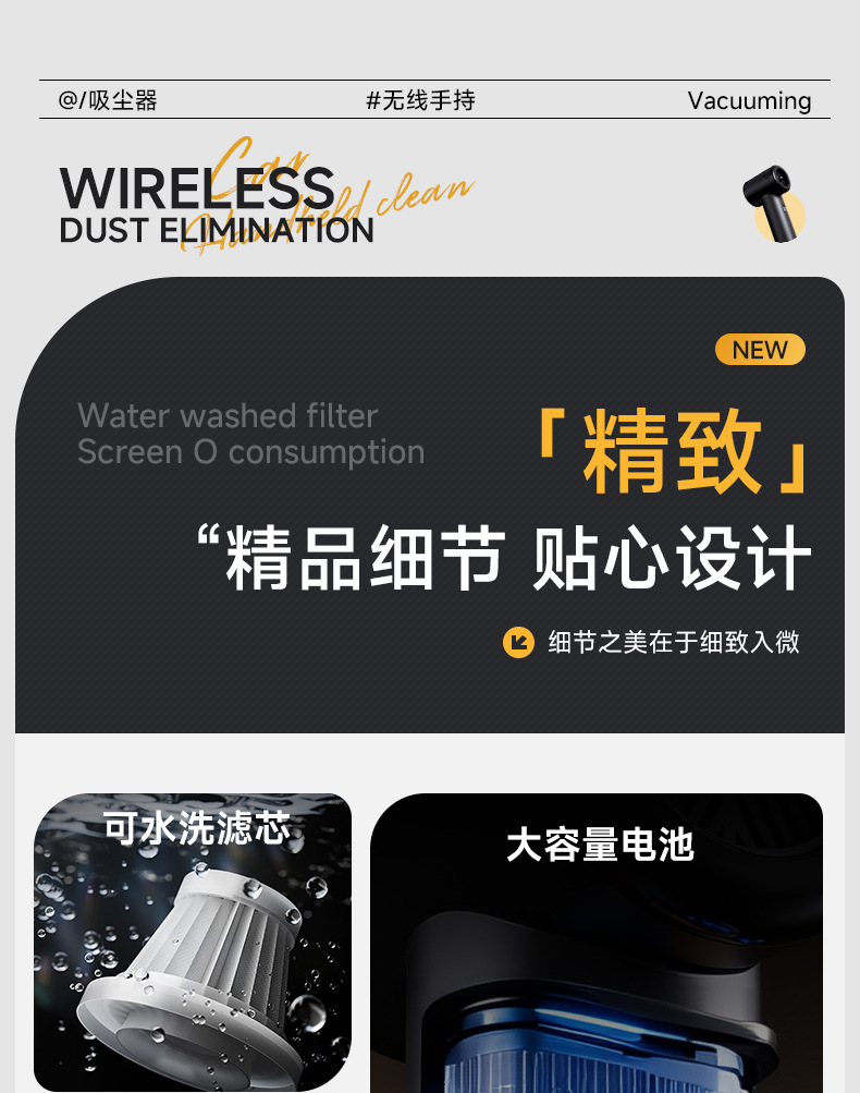 Cross-Border Car-Mounted Wireless Vacuum Cleaner, Portable Small Mini Car Vacuum Cleaner, Super High-Power Car Vacuum Cleaner, Multi-Functional Suction and Blowing Device