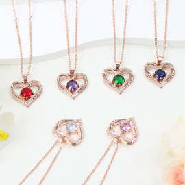 SHENI跨境热销新款时尚双层心形镶钻告白送礼锁骨项链工厂直销批