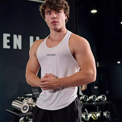 YOUNGLA Running Fitness Tank Top Loose Fit Breathable Elastic Muscle Giant Weightlifting Tank Top