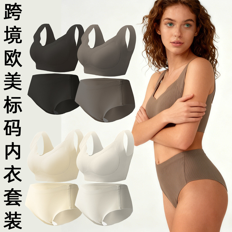 Cross-Border European and American Women's Underwear Set, Seamless Ice Silk Underwear, a Complete Set of Bras for Women, Amazon Ready Stock Cross-Border European and American Women's Underwear Set, Seamless Ice Silk Underwear, a Complete Set of Bras for Women, Amazon Ready Stock