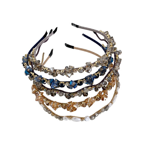 Korean version of the new trendy wave wrapped crystal fine hair hoop full of diamonds Baroque headband bridal headdress pearl hair bundle
