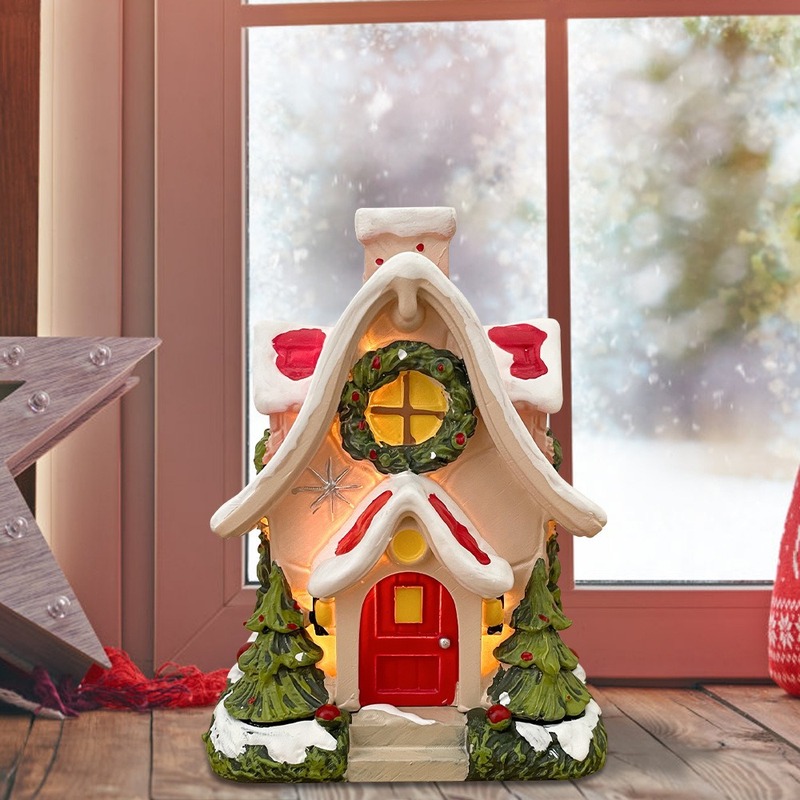 越境新品クリスマス発光雪屋クリスマス雰囲気装飾品創意樹脂工芸品景観小置物|undefined