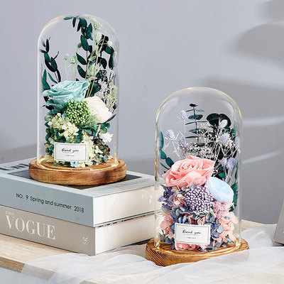 永生花礼品情人节圣诞节创意礼物玻璃罩玫瑰花摆件厂家亚马逊跨境