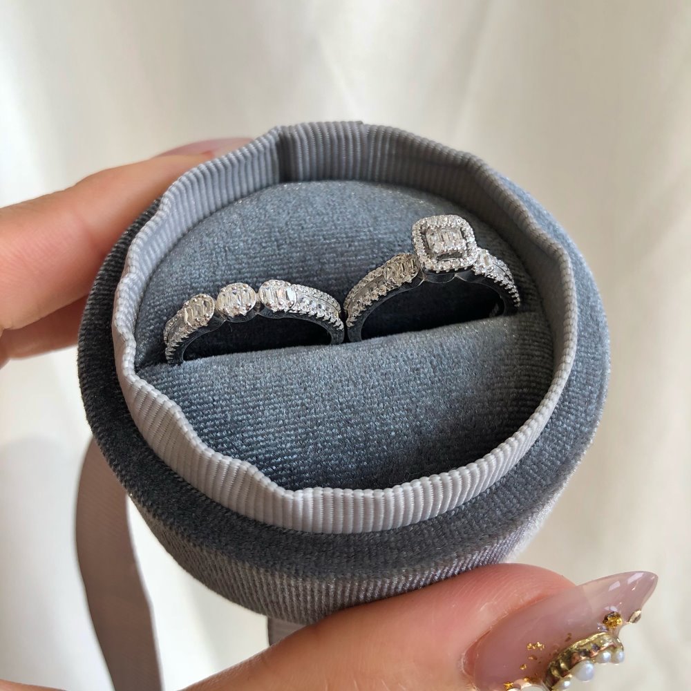 Fashion Geometric Sterling Silver Inlaid Zircon Rings 2 Piece Set