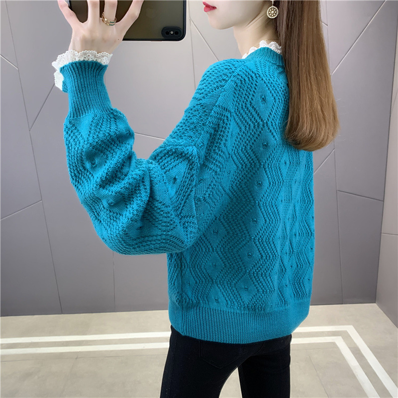 Lace Round Neck Hollow Knit Loose Sweater NSFYF85628