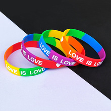節日派對硅膠手環英文字母Love is love絲印刷6分段色橡膠手腕帶