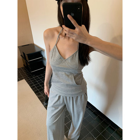 Yuyi New 2025 Summer Niche Design Strap Halter + Elastic Waist Wide-Leg Pants for Women C8812