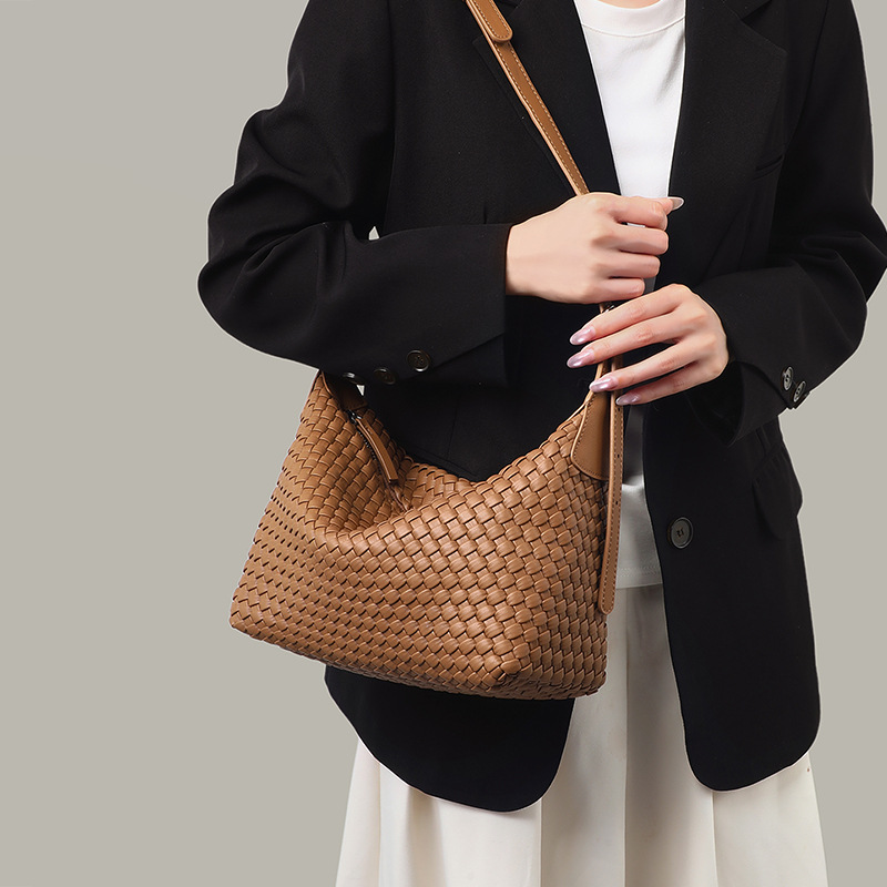 Túi tote nữ cỡ lớn đeo chéo kiểu vintage handmade dệt — màu nâu, màu trắng ngà, màu tím hoa cà
