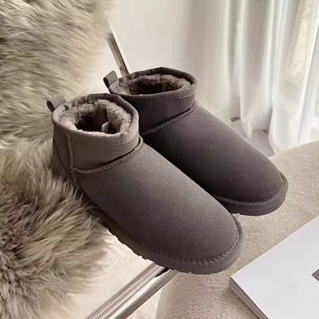 桑坡雪地靴女低筒mini真牛皮大码加厚保暖女靴子跨境外贸一件代发