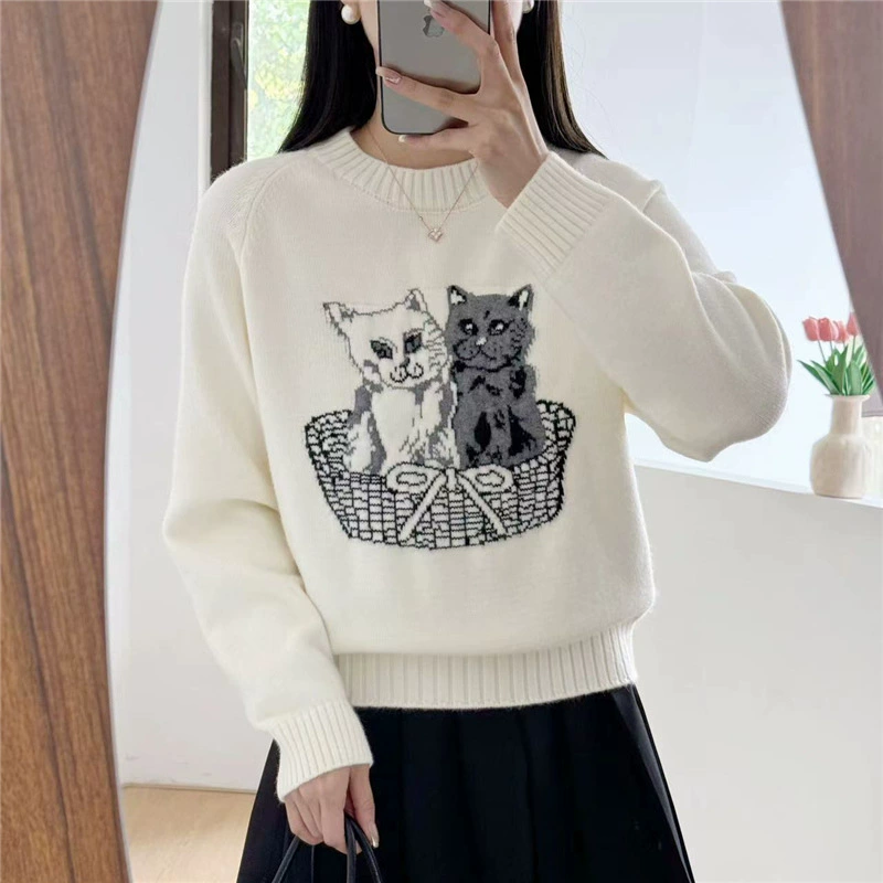Демисезонный вязаный свитер с круглым вырезом,oversize, повышенной толщины