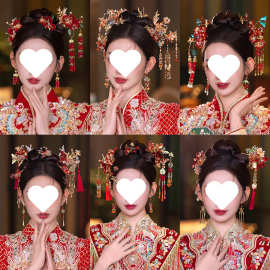 头饰中式新娘婚礼简单大气秀禾服头饰发簪流苏结婚发饰凤冠女