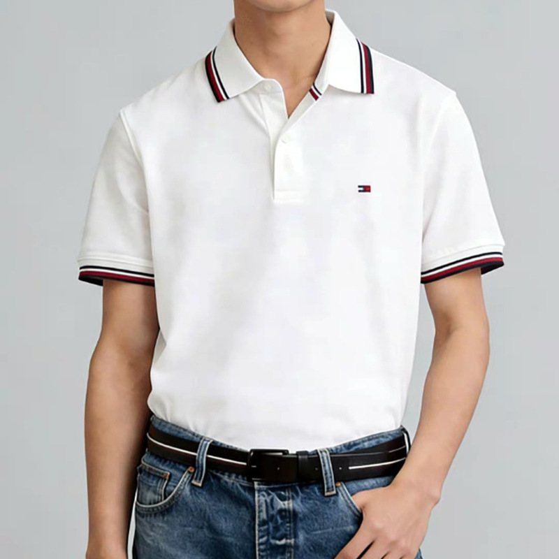 American Tommy Genuine Summer New Short-Sleeved Polo Shirt Pique Cotton Casual Short-Sleeved T-Shirt Lapel Top