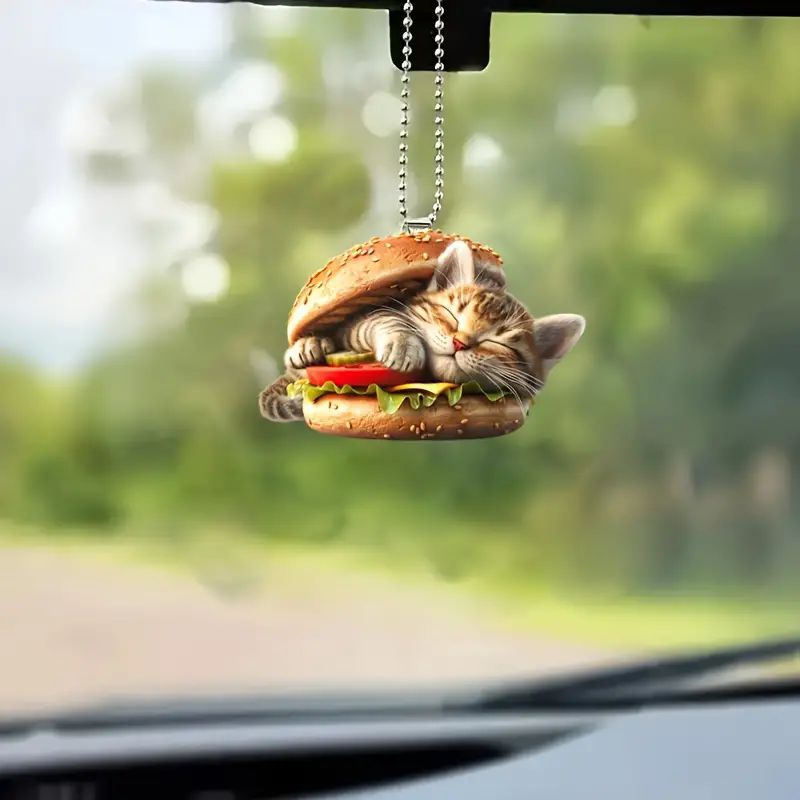 Creativo nuevo personalidad hamburguesas adorable gatito colgante acrílico plano transfronterizo colgante de decoración espejo retrovisor interior