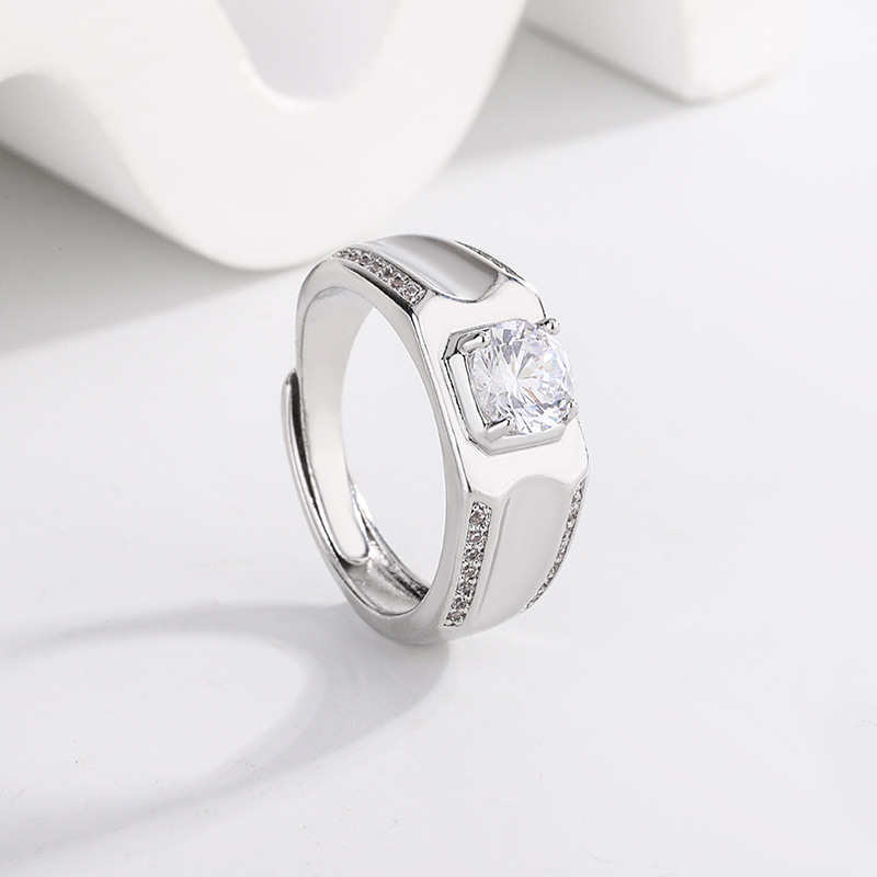 European and American Style Adjustable Ring New Double-Row Micro-Inlaid Men's Bold Ring Fashion Simulated Diamond Large Men's Ring