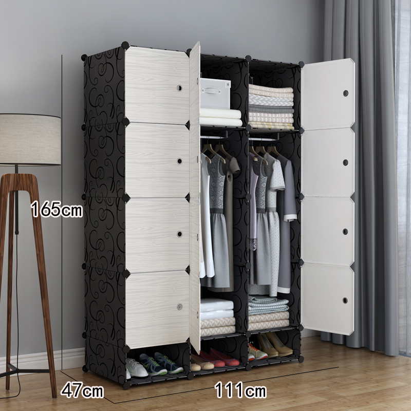 armario simple de madera sólida armario de combinación de almacenamiento de tela de plástico marco de acero almacenamiento simple, moderno y económico