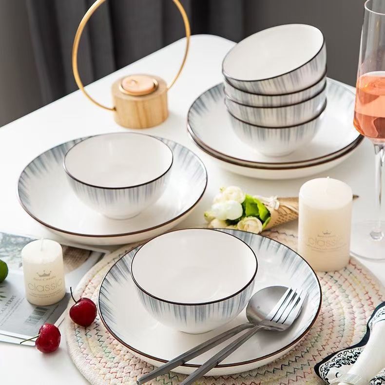 2026 New Model Household Ceramic Tableware Set, Simple Rice Bowls, Plates, Noodle Bowls, Soup Bowls Combination, Nordic Style