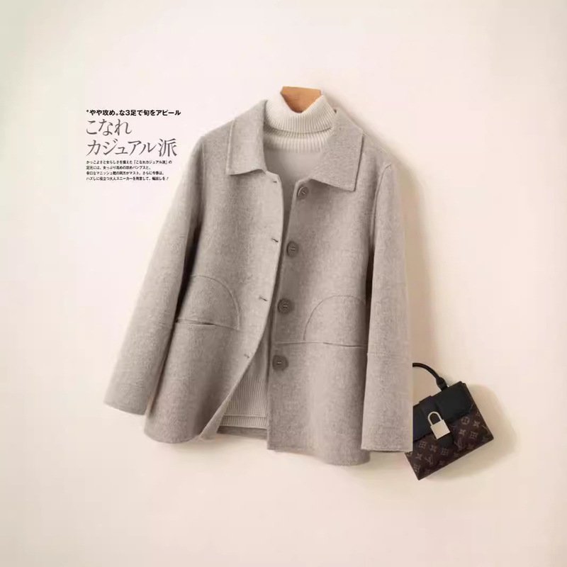 Autumn and Winter Anti-season Double-sided Cashmere Coat Women's Short Doll Collar Solid Color High-end Small Pure Wool Coat