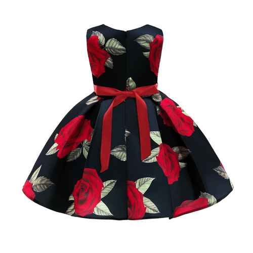 Little Girls' Dresses Exports Girls' Outfit Red Backless Blouse Dress Printed Princess Dress Children's Performance Formal Dress Children's Skirt