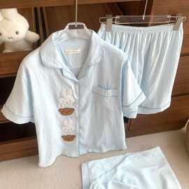 2026新款卡通兔叽云朵棉绸睡衣女夏季短袖三件套家居服夏天可外穿