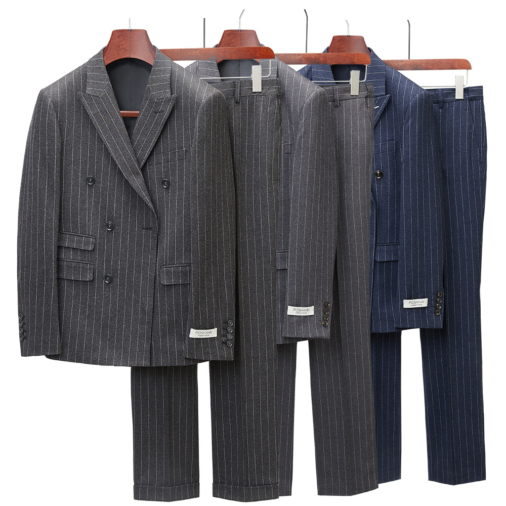 2022 nuevo traje de hombre traje de zafiro azul a rayas cruzado coreano traje casual de dos piezas trajes de hombre