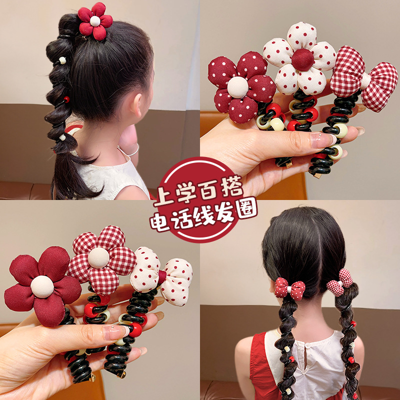 Flores coreanas línea telefónica anillo de cabello princesa cabello de cola de caballo no lastimar tocado de cabello chica onda roja punto de cabello