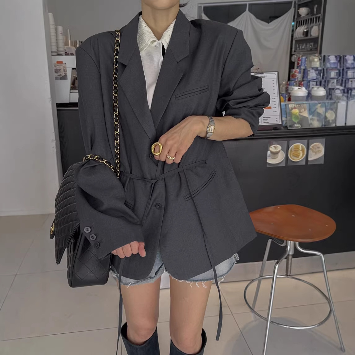 Dongdaemun Ins2026 Early Spring New Product French Elegant Design Lace-Up Waist-Cinching Blazer Jacket for Women Versatile