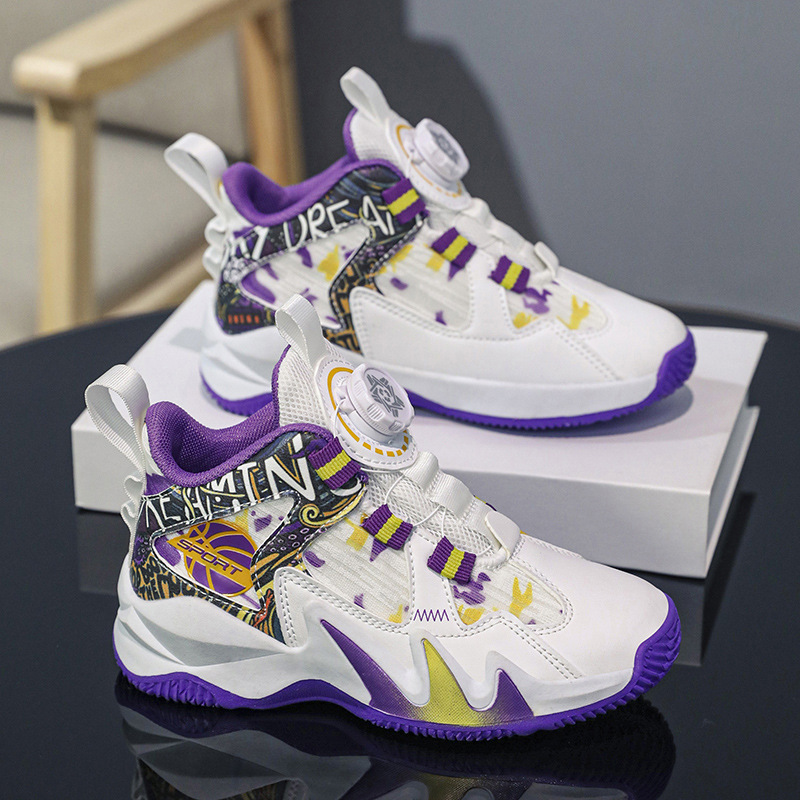 男童运动鞋2025春秋新款儿童网面透气篮球鞋中大童旋转扣跑步鞋潮