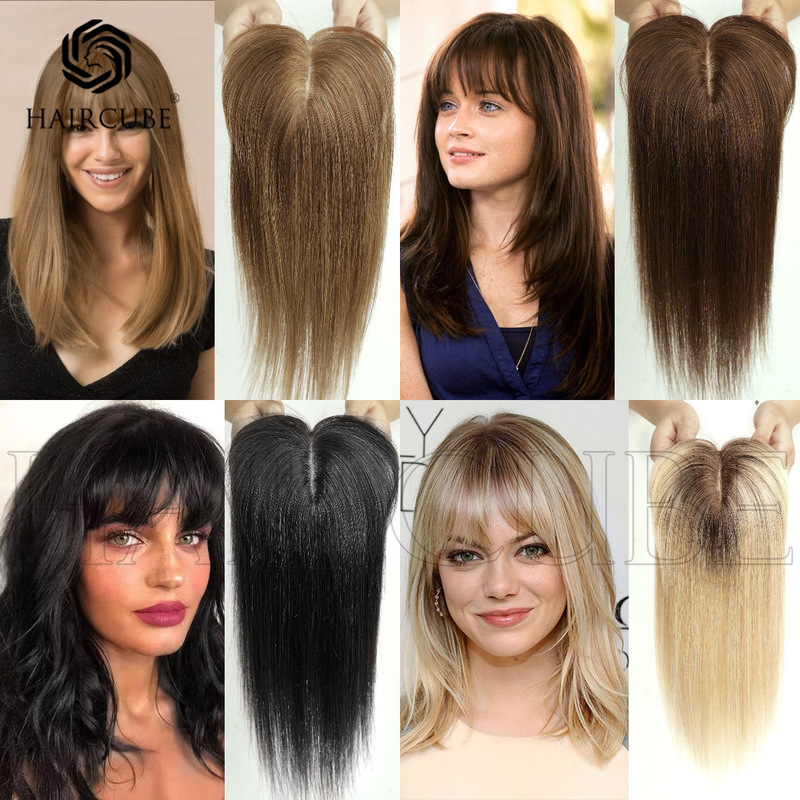 Real Hair Gradient Light Gold Wig Women's 14inch One-piece Lightweight Natural Bangs Eight-color Optional Hair Block