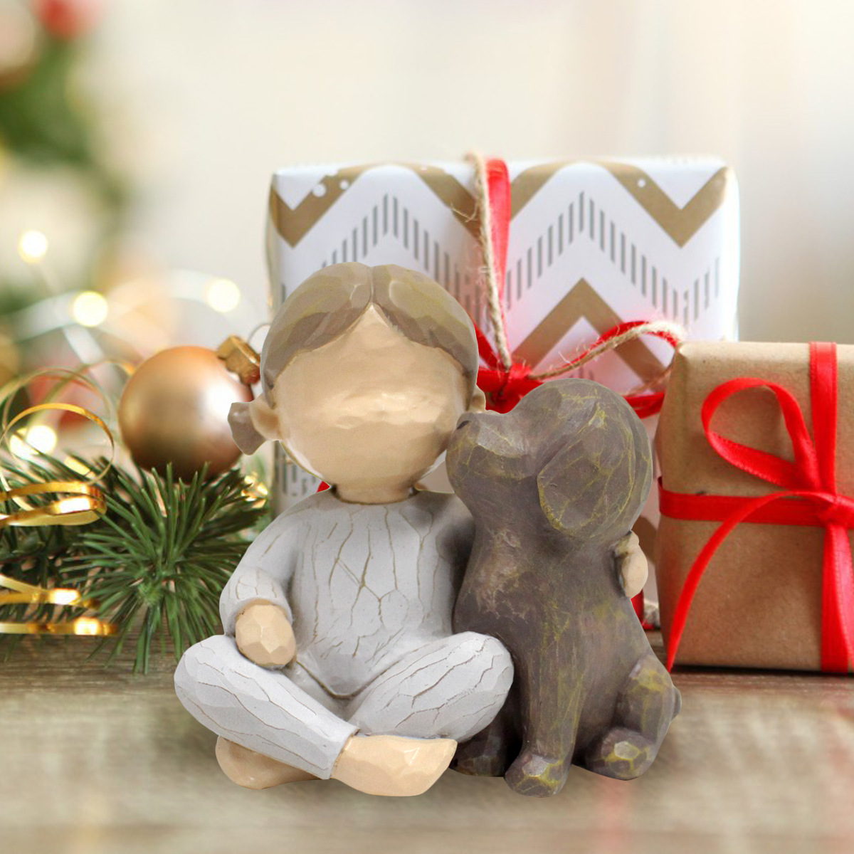 국경을 넘나드는 신제품 소녀와 강아지 피규어 장식품 홈 카빙 핸드 페인팅 인형 레진 크리스마스 장식 선물