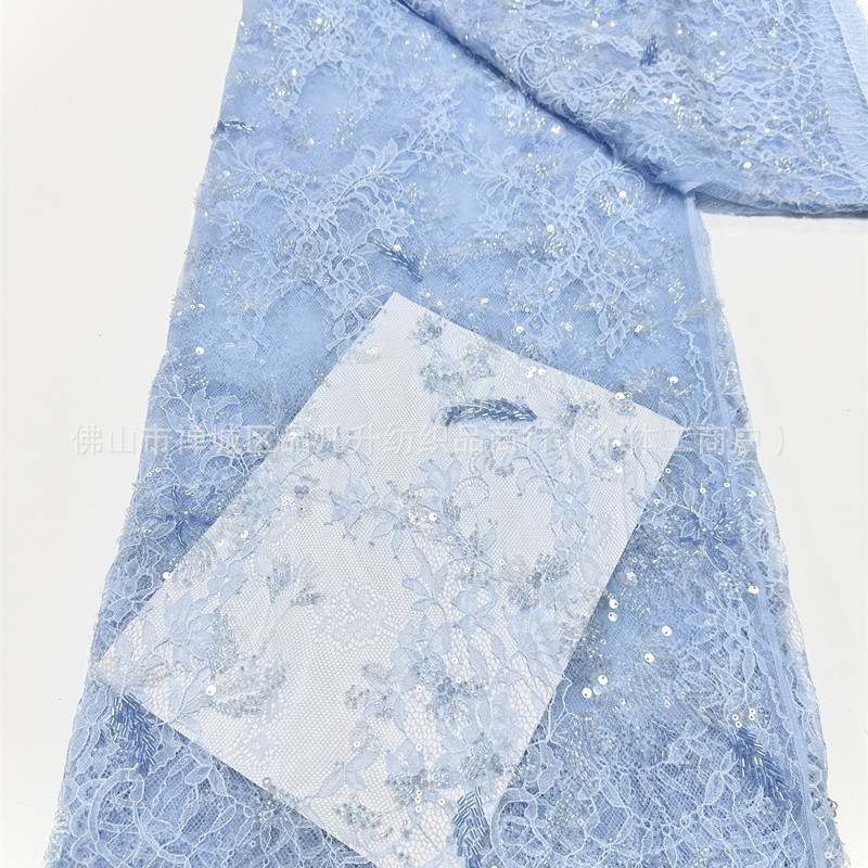 Niche Zhong lujo ligero Gao vestido vestido tela 3m encaje pestañas bordado tela de encaje bordado de perlas