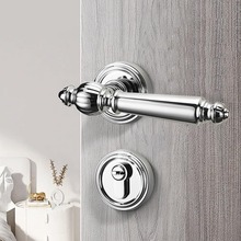 卧室亮银色门锁法式风套装简约美式室内房门锁轻奢亮铬木门门把手