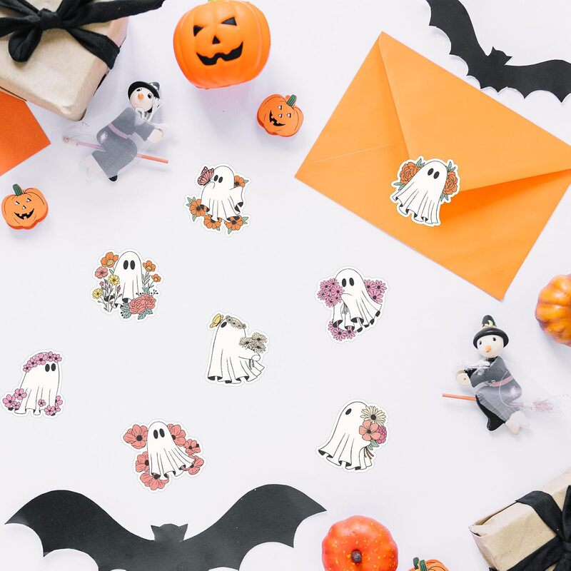 500 個ハロウィンステッカー花ゴーストデカールかわいい粘着シールラベル食料品ベーキングバッグパーティーステッカー|undefined