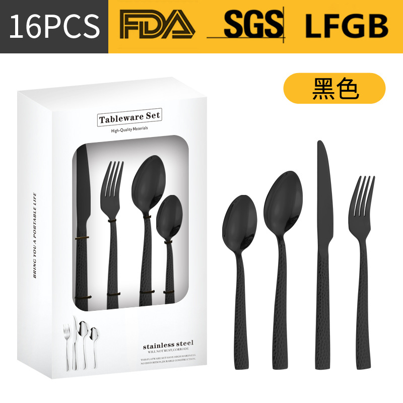 Productos de Amazon cubiertos de acero inoxidable 16 / 24 piezas con mango cuadrado engrosado cuchillo de filete cuchara de cuchillo de tenedor de agua cubo de comida occidental