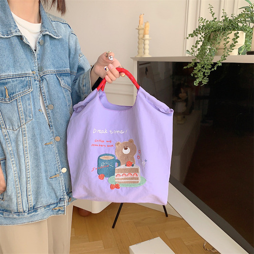 35241 Japanese embroidered shopping bag, girl’s handbag, cute shopping bag, student class bag, shoulder bag