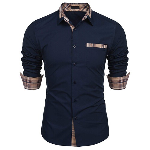New European and American Men's Plain Color Collar Long Sleeve Button-down Shirt on AliExpress