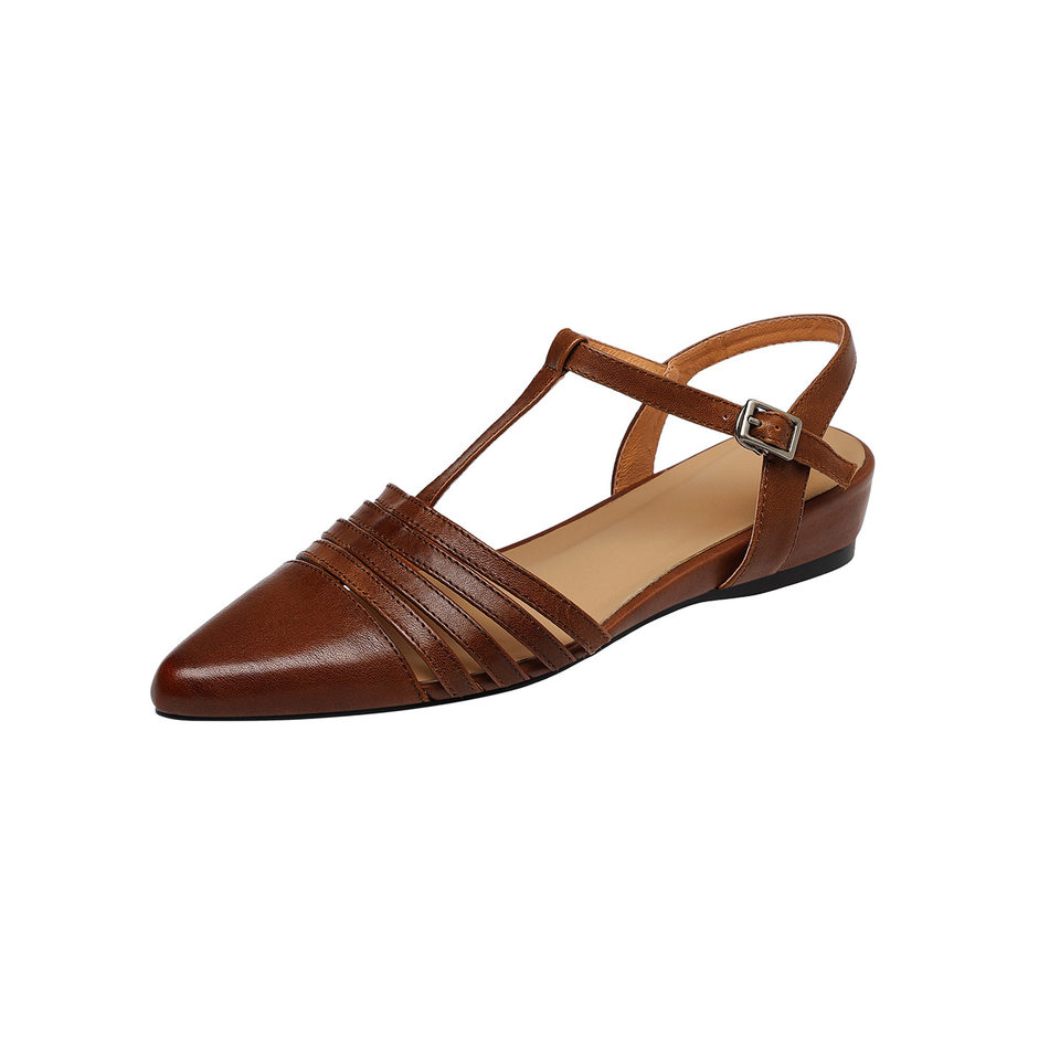 Sandal nữ hở mũi gót thấp 3 cm, quai dệt đinh tạo kiểu cổ điển — Sữa hạnh nhân