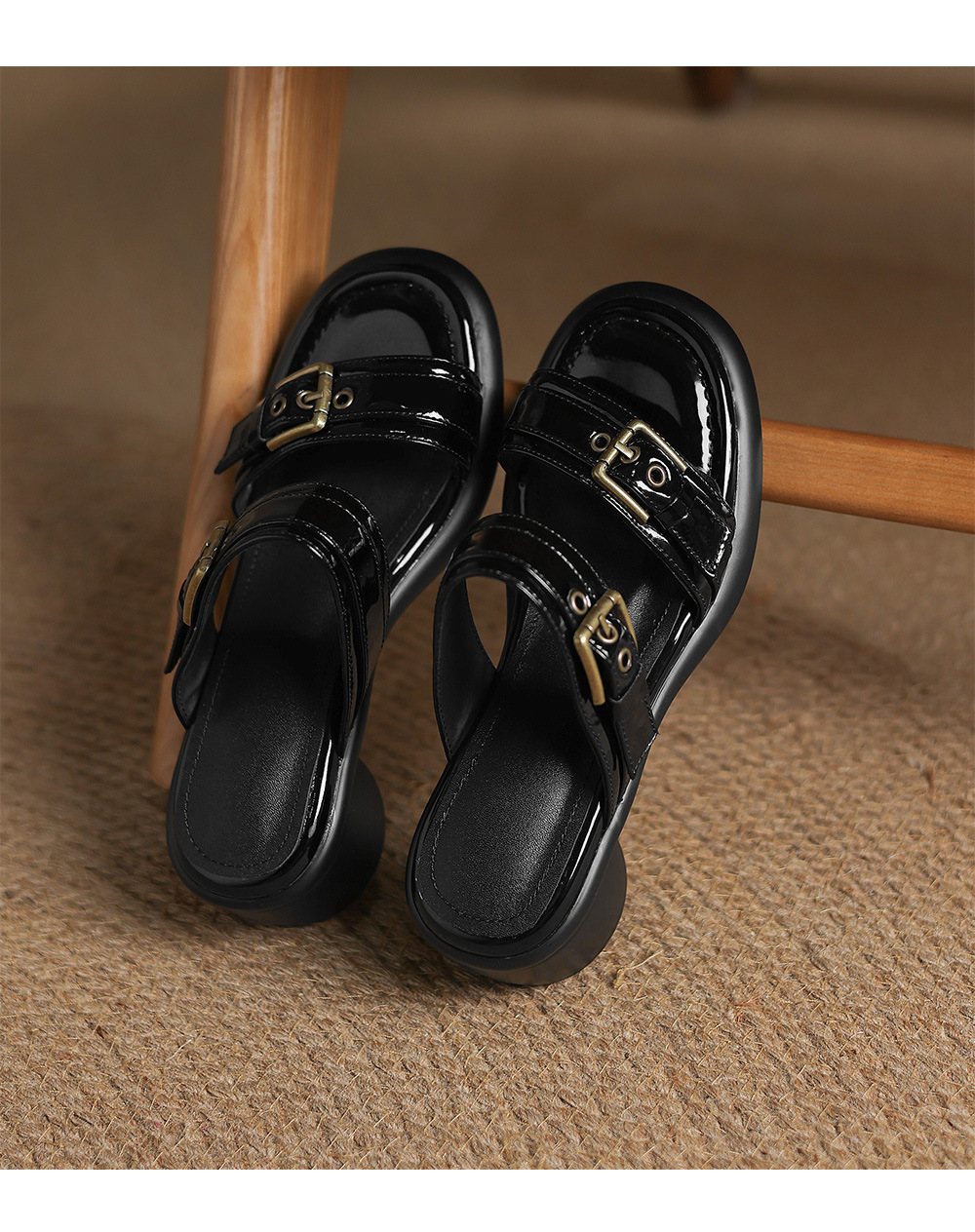 Sandal cao gót nữ hở mũi quai ngang khóa thắt lưng, đế dày mùa hè — đen chi tiết 18