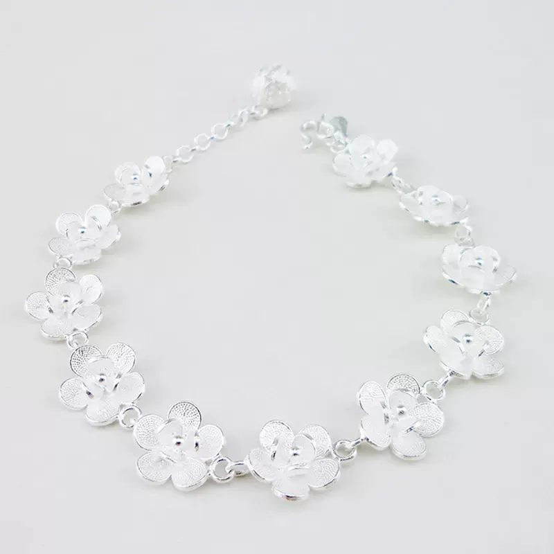 银秀黔城原创手工银饰批发足银999纯银梅花手链民族风一件代发