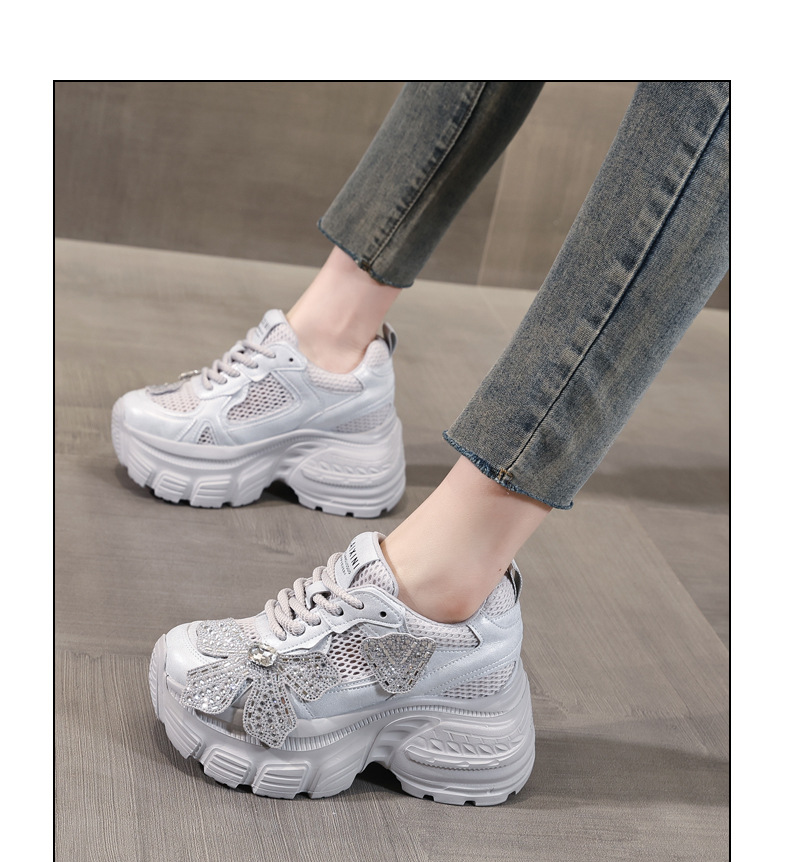 Giày sneaker chunky đế dày tăng chiều cao đính đá cho nữ — Màu trắng chi tiết 12