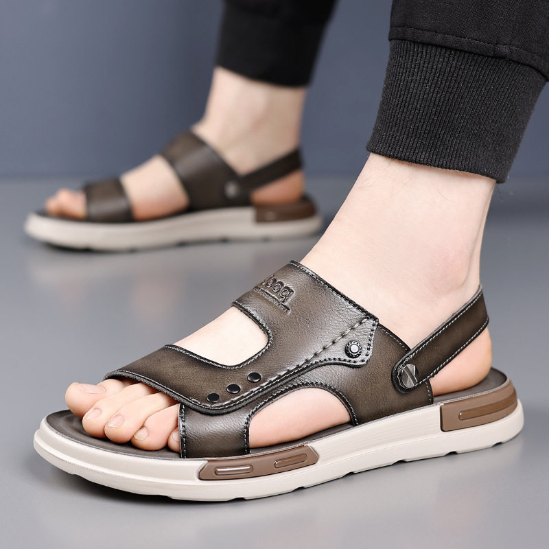 Dép sandal nam hở ngón đế mềm thoáng khí đi biển — 55199 Màu đen, 55199 màu xám