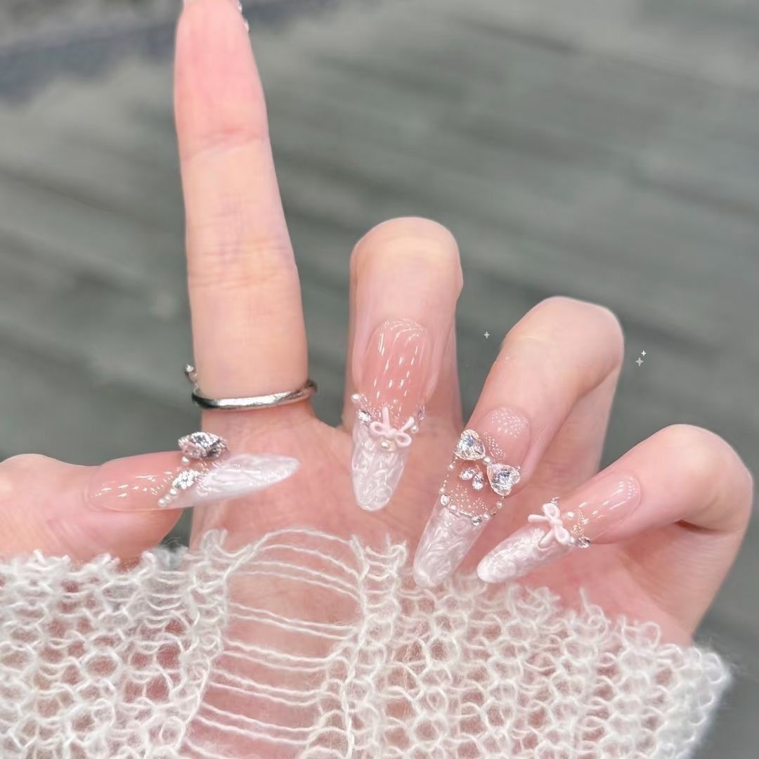 Uñas francesas de alta calidad, uñas postizas hechas a mano, parches para uñas, uñas portátiles, productos terminados al por mayor