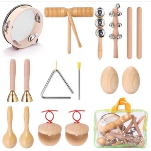 Percussion Kindergarten Tambourine Double Ring Barrel Triangle Wooden Toy Orff Children's Log Set Teaching Aids