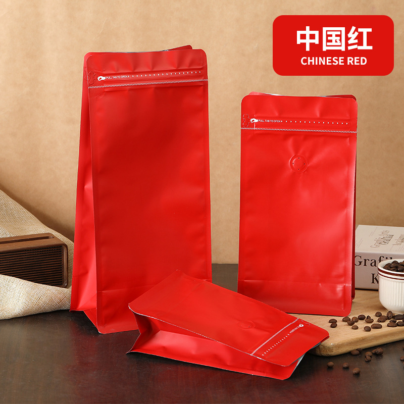 Válvula de escape unidireccional bolsa de frijoles de café 1/4 libra de color de papel de aluminio bolsa de pie en stock cremallera lateral bolsa de café de sellado de ocho lados