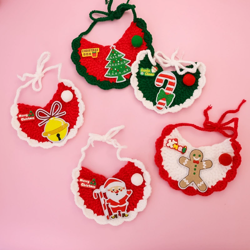 Домашние животные трикотажные нагрудники Рождественский шарф Кошки собаки Домашние животные товары теплые ошейники ручной вышивки